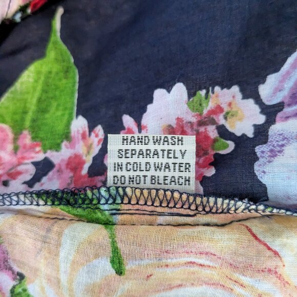 COTTON DAISY Navy Floral Lightweight Cotton Long Sleeve Button Blouse; Size L - Picture 6 of 6